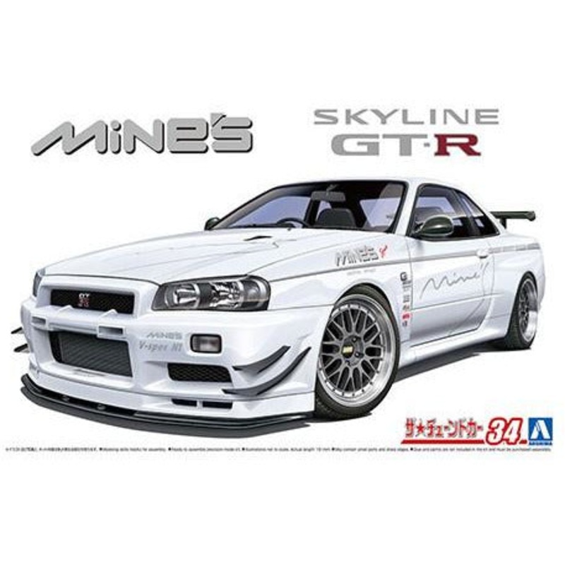 2002 Nissan Mine’s BNR34 Skyline GT-R Model Car Kit #05986 1/24 by Aoshima