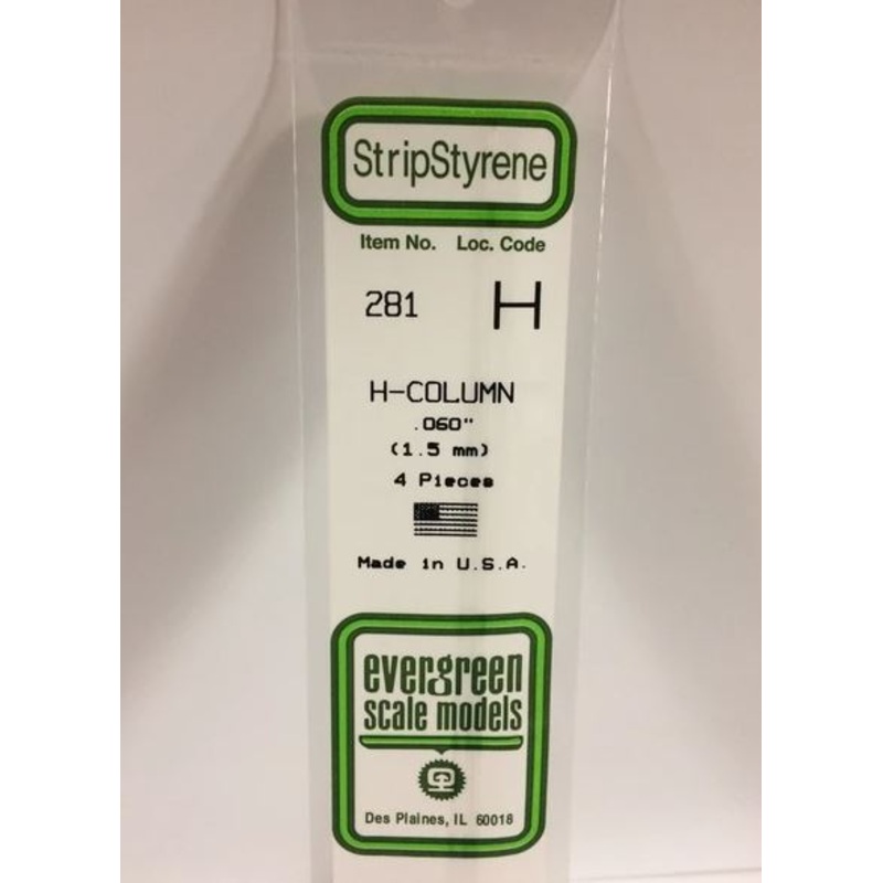Evergreen 281 .060 / 1.5mm H Beam (4pcs)