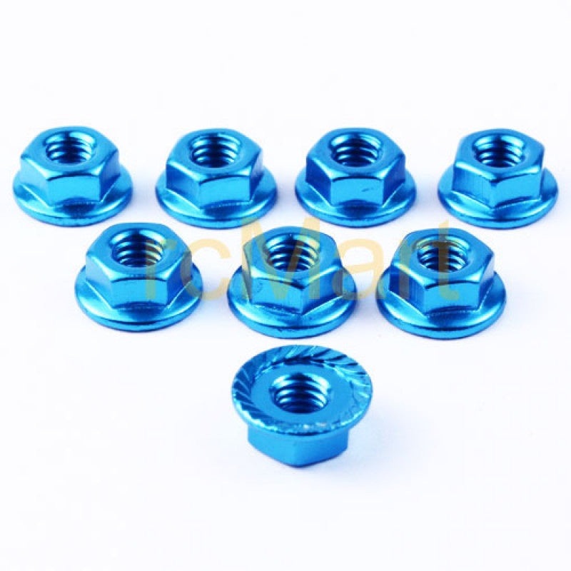 3RACING 4mm Aluminum Serrated Locknuts (8 pcs.) Light Blue – 3RAC-NS40LB