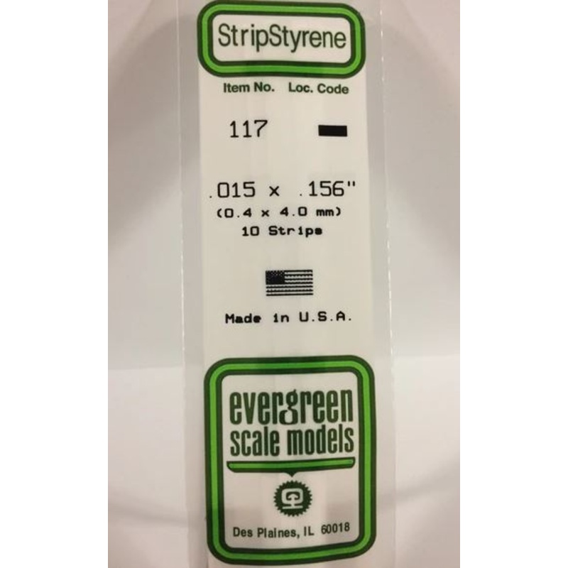 Evergreen 117 .015 x .156 (0.38 x 4.0mm) Strips (10pcs)