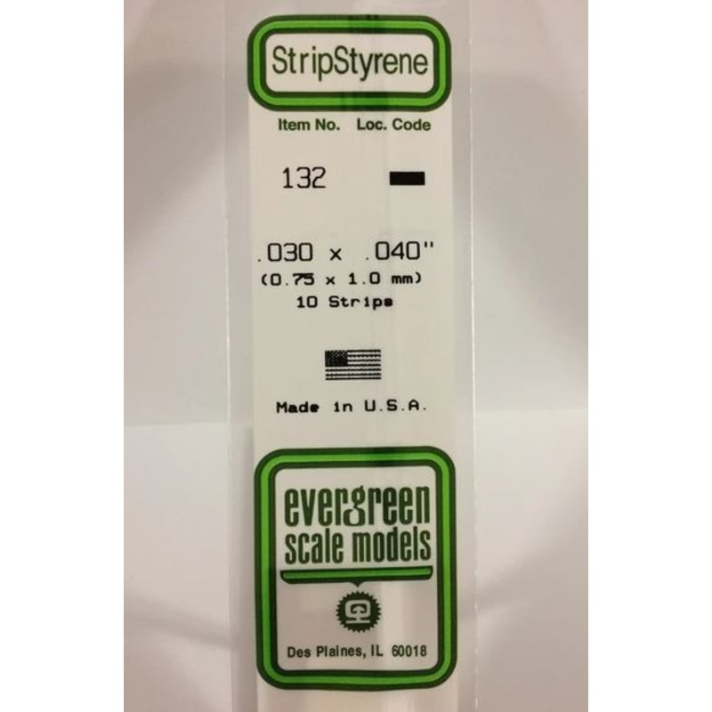 Evergreen 132 .030 x .040 (.76mm x 1mm) Strips (10pcs)