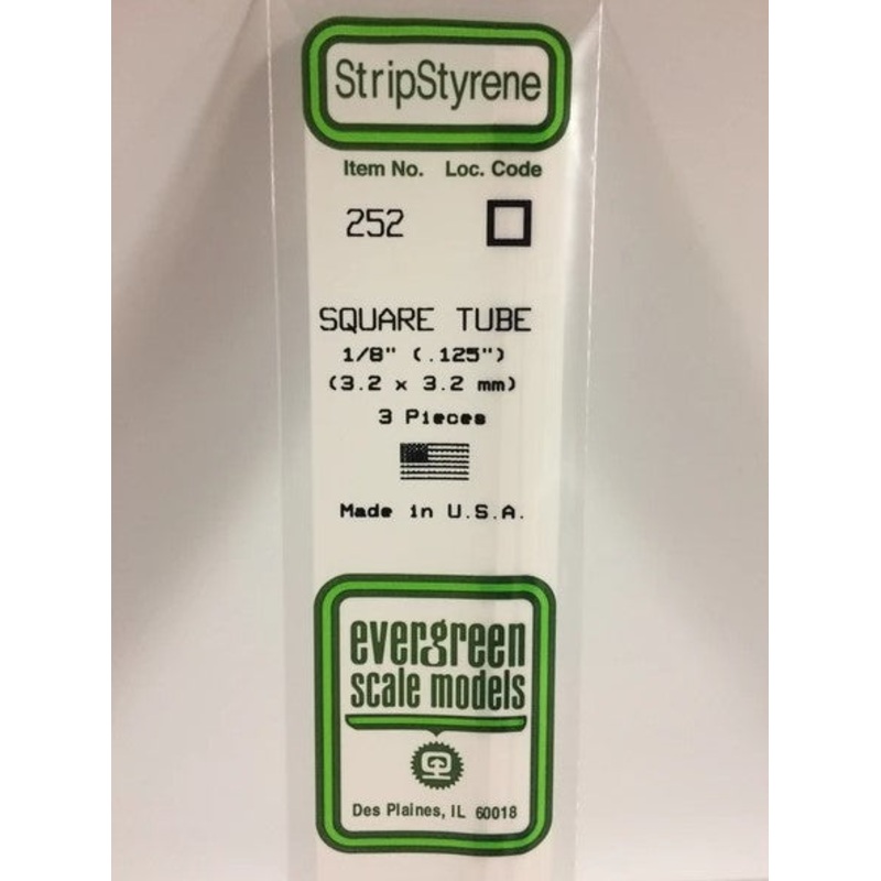 Evergreen 252 .125 / 3.2mm Square Tube (3pcs)