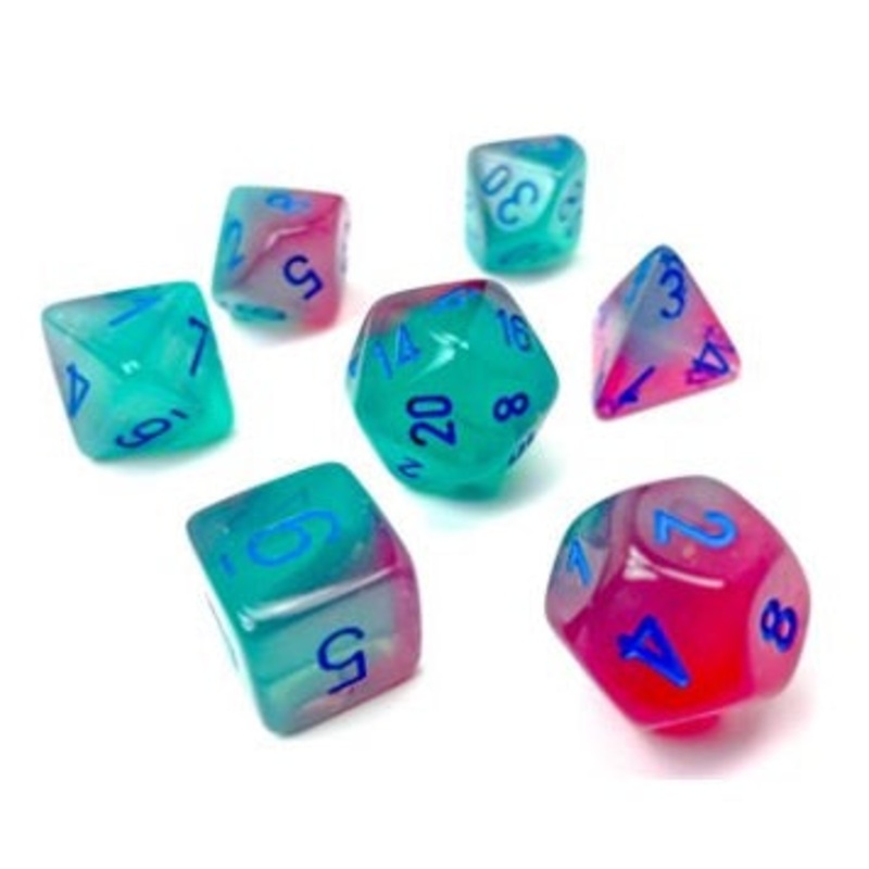 Chessex Gemini 7-Die Set Gel Green-Pink/Blue Luminary CHX26464