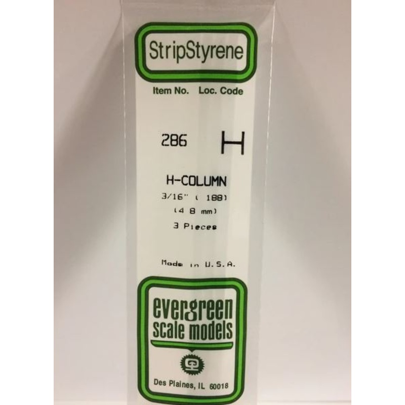Evergreen 286 .188 / 4.8mm H Beam (3pcs)