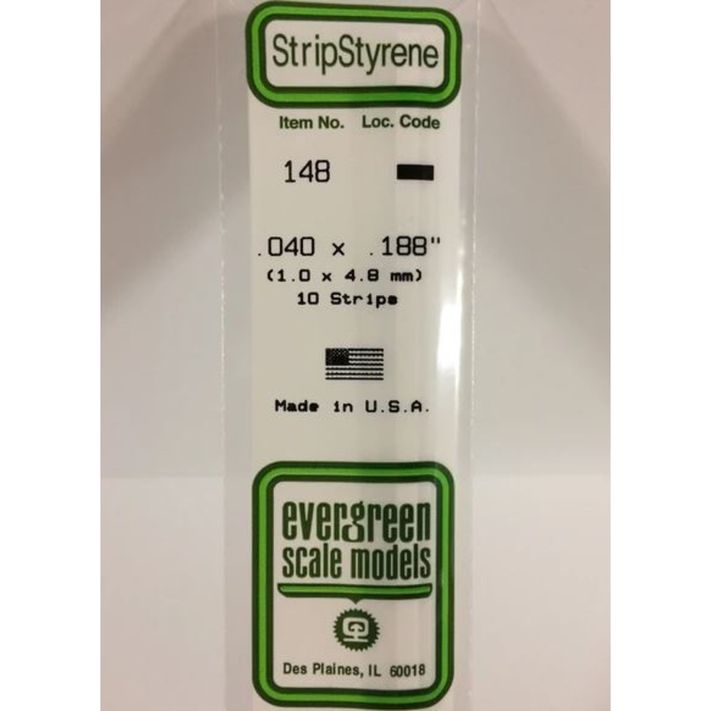 Evergreen 148 .040 x .188 (1.0mm x 4.8mm)  Strips (10pcs)