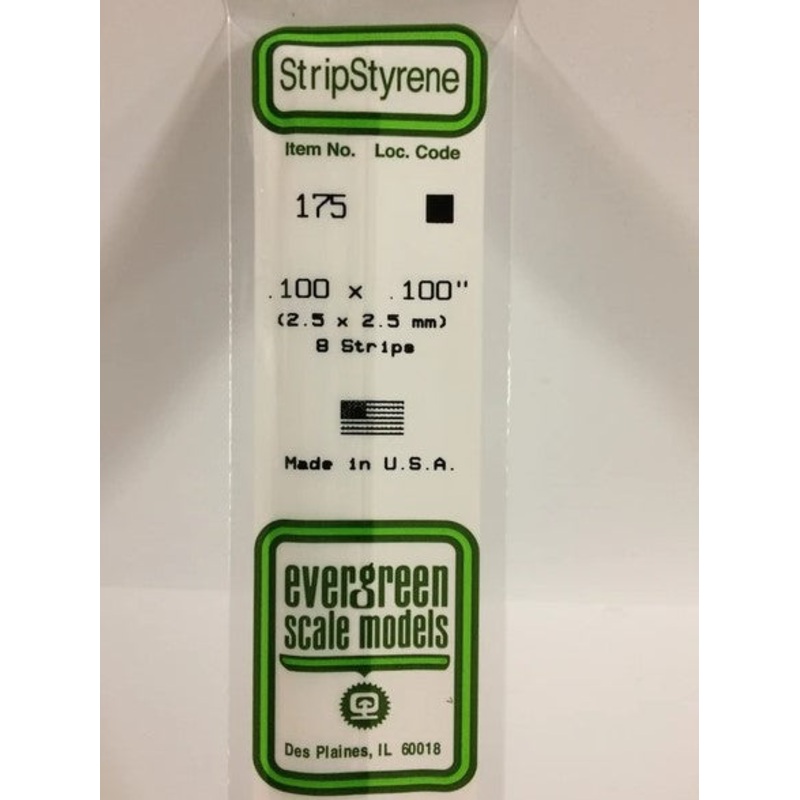 Evergreen 175 .100 x .100 / 2.5 x 2.5mm Square (8pcs)
