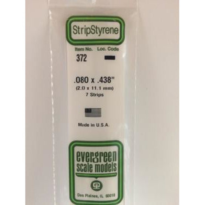 Evergreen #372 Styrene Strips: Dimensional 7 pack 0.080 (2.0mm) x 0.438 (11.1mm) x 24 (60cm)