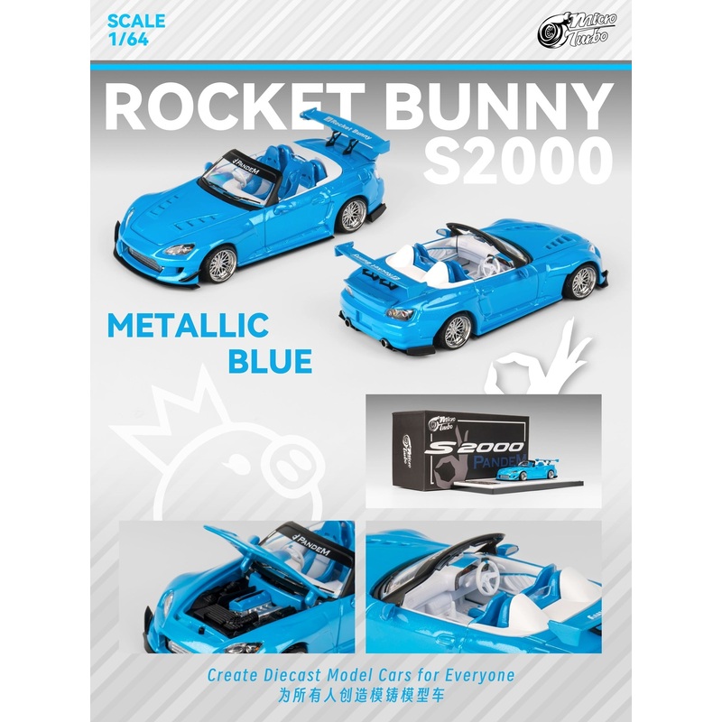 Micro Turbo 1:64 Custom Honda S2000 Rocket Bunny, Metallic Blue