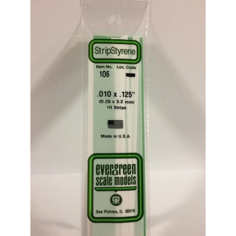 Evergreen 106 .010 x .125 (0.25mm x 3.2mm) Strips (10pcs)