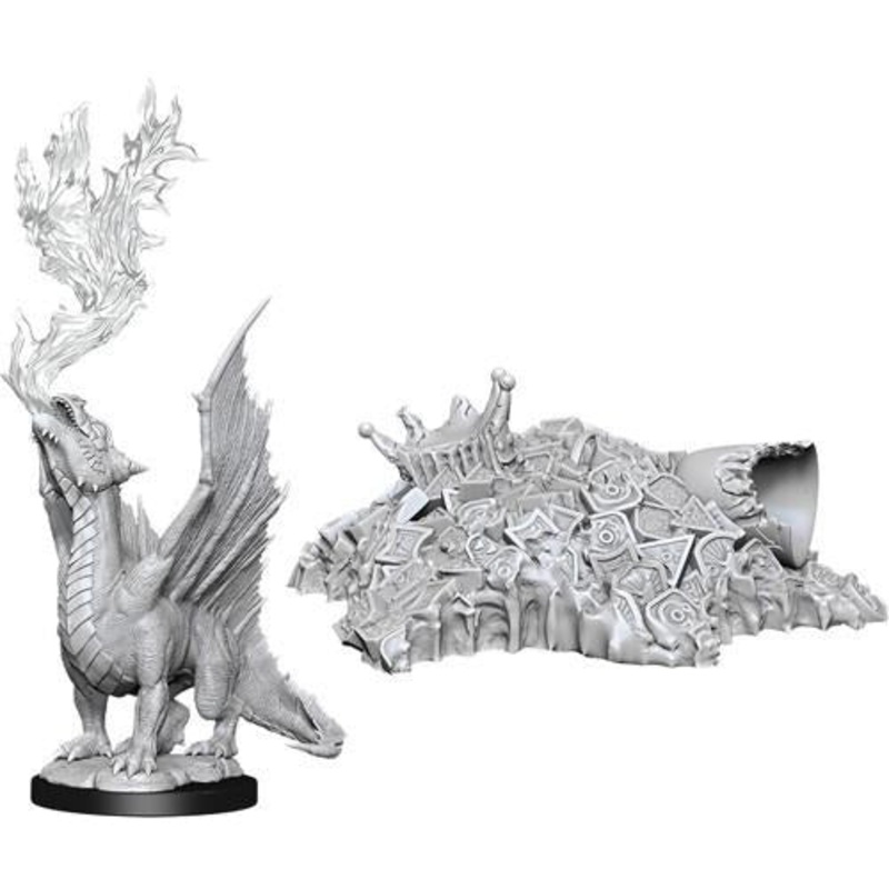 D&D Unpainted Mini – Gold Dragon Wyrmling and Small Treasure Pile 90028