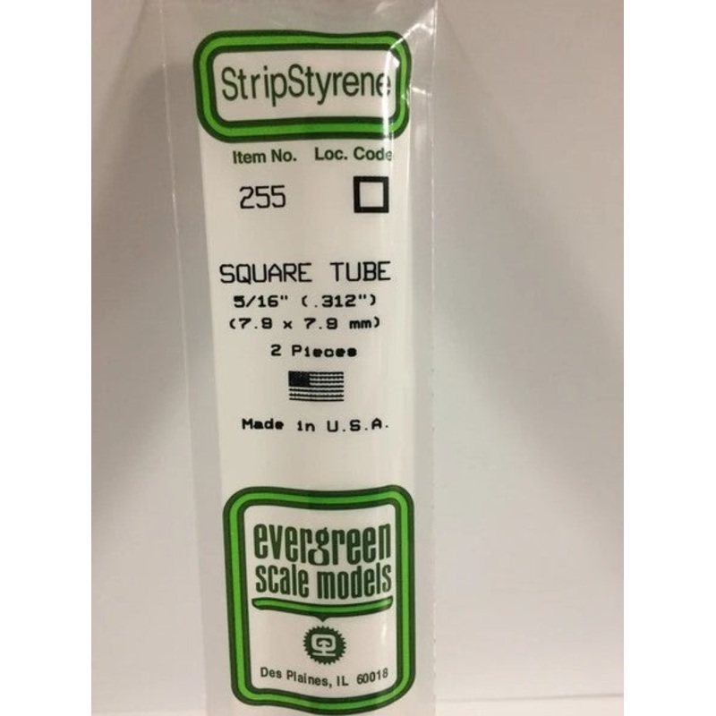 Evergreen 255  0.312 (1.5mm) Square Tube