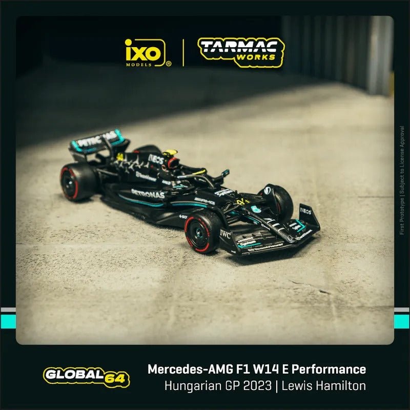 Tarmac Works 1:64 Mercedes Benz AMG F1 W14 E Performance Hungarian GP 2023 Lewis Hamilton