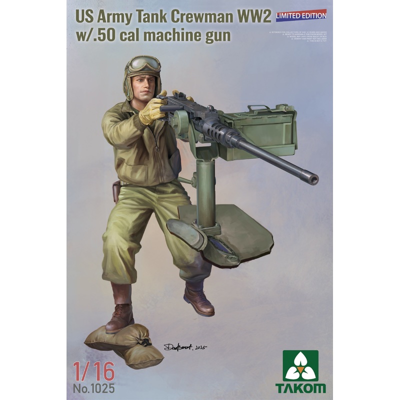 US Army Tank Crewman WWII w/ 50 Cal Machine Gun 1/16 #1025 by Takom