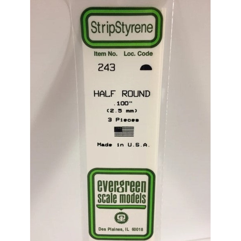Evergreen 243  .100 (2.5mm) 1/2 Round (3pcs)