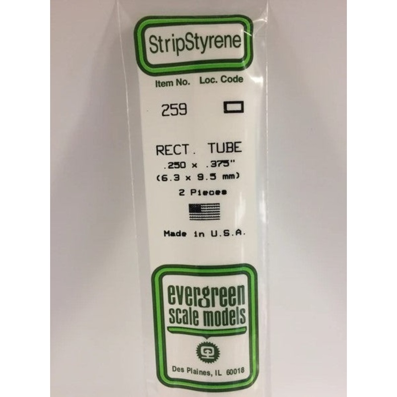 Evergreen 259 .250 x .375 (6.3 x 9.5mm) Rectangle Tubing (2pcs)