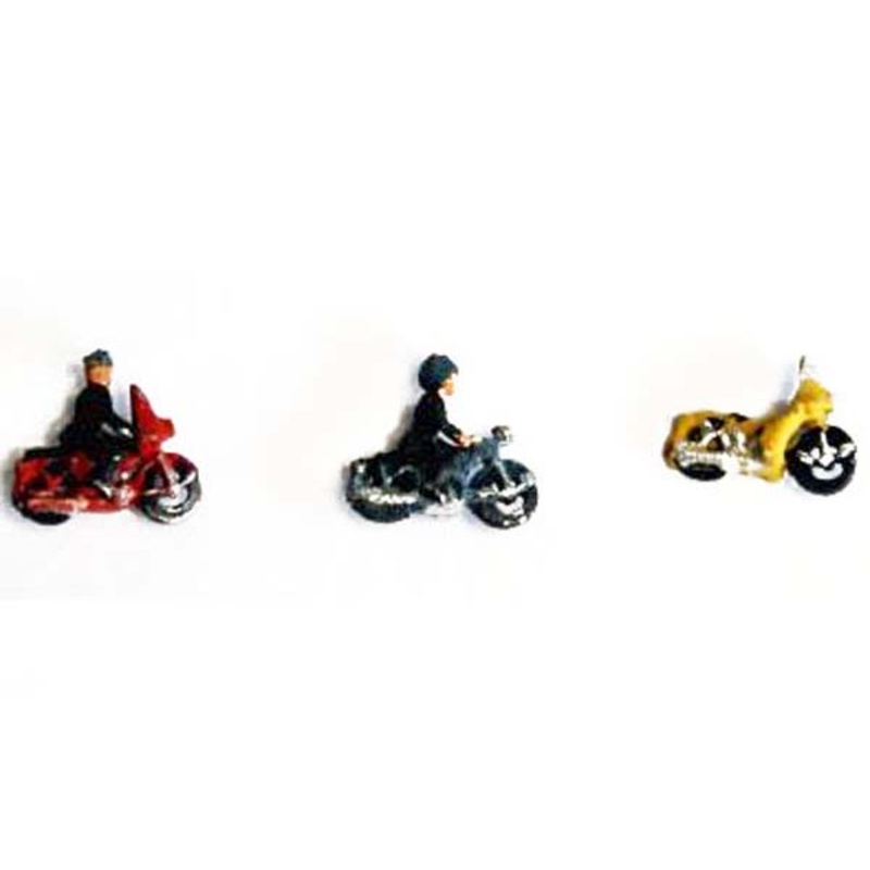 3 Motorcycles, 2 with riding figures