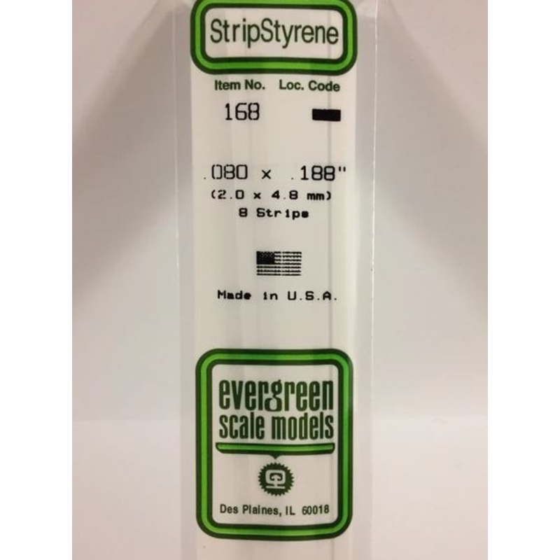 Evergreen 168 .080 x .188 (2mm x 4.8mm) Strips (8pcs)