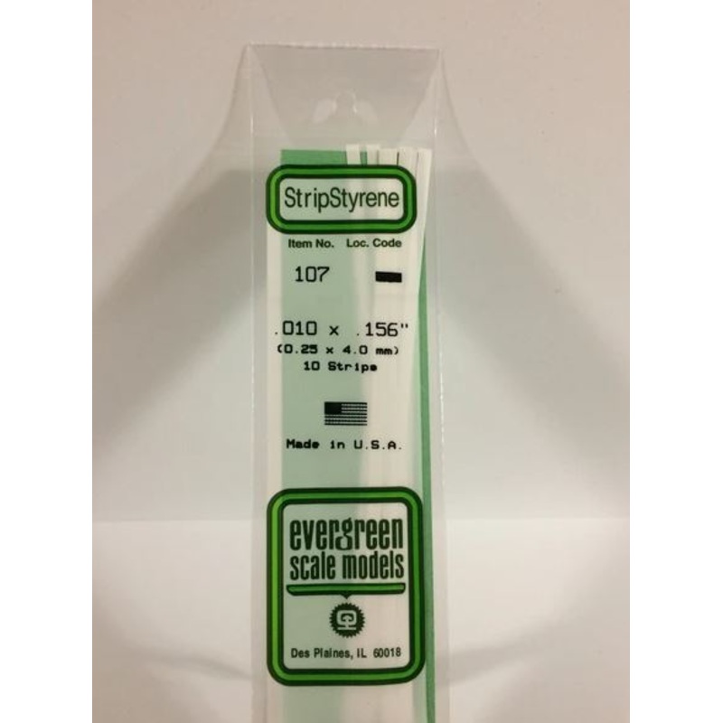 Evergreen 107 .010 x .156 (0.25 x 4.0mm) Strips (10pcs)
