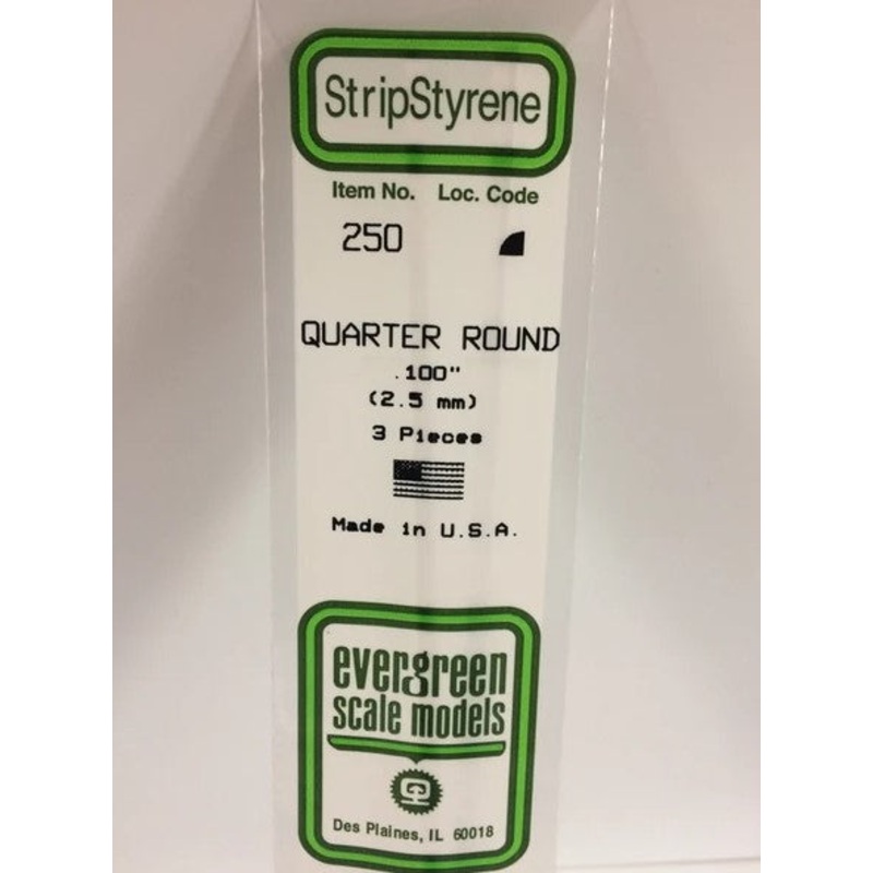 Evergreen 250 .100 (2.5mm) Qtr Round (3pcs)