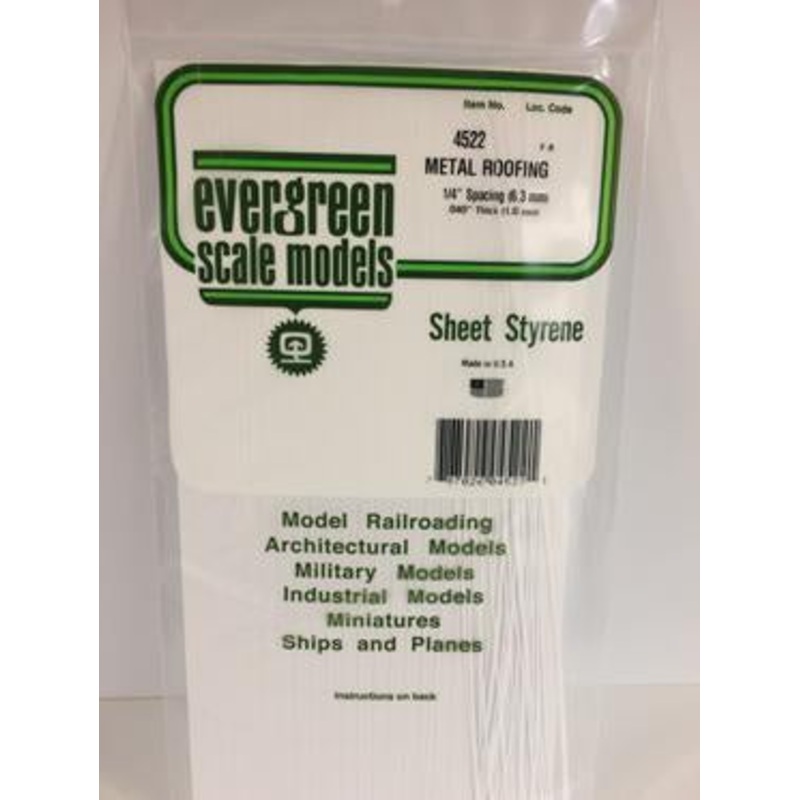 Evergreen #4522 – .040 X .250 Opaque White Polystyrene Standing Seam Roofing