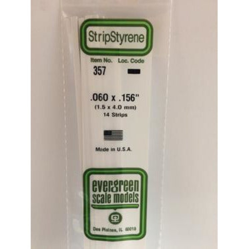 Evergreen #357 Styrene Strips: Dimensional 14 pack 0.060 (1.5mm) x 0.156 (4.0mm) x 24 (60cm)