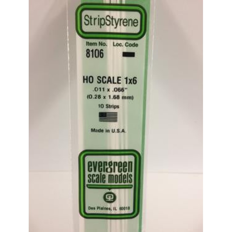 Evergreen #8106 – .011 X .066 Opaque White Polystyrene Ho Scale Strips (1×6)