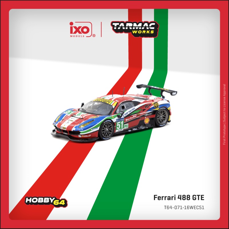 (PRE-ORDER) Tarmac Works 1:64 Ferrari 488 GTE, 24h of Le Mans 2016, G. Bruni / J. Calado / A. Pier Guidi