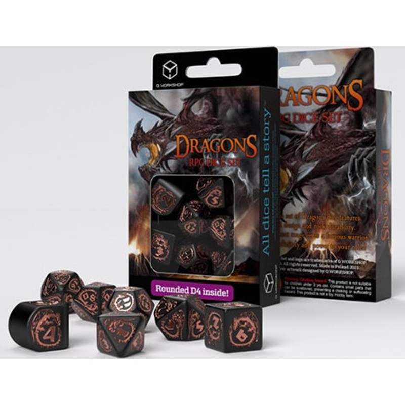Q Workshop Dragons Modern Dice Set Black And Copper