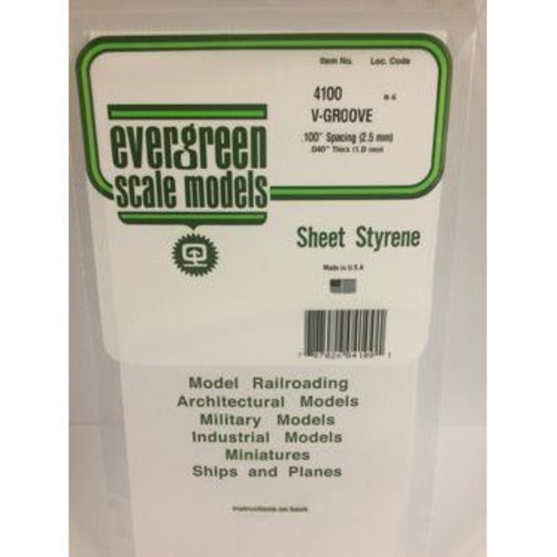 Evergreen #4100 Styrene Siding: 0.040 V-Groove 0.100 (2.5mm) Spacing 6 x 12