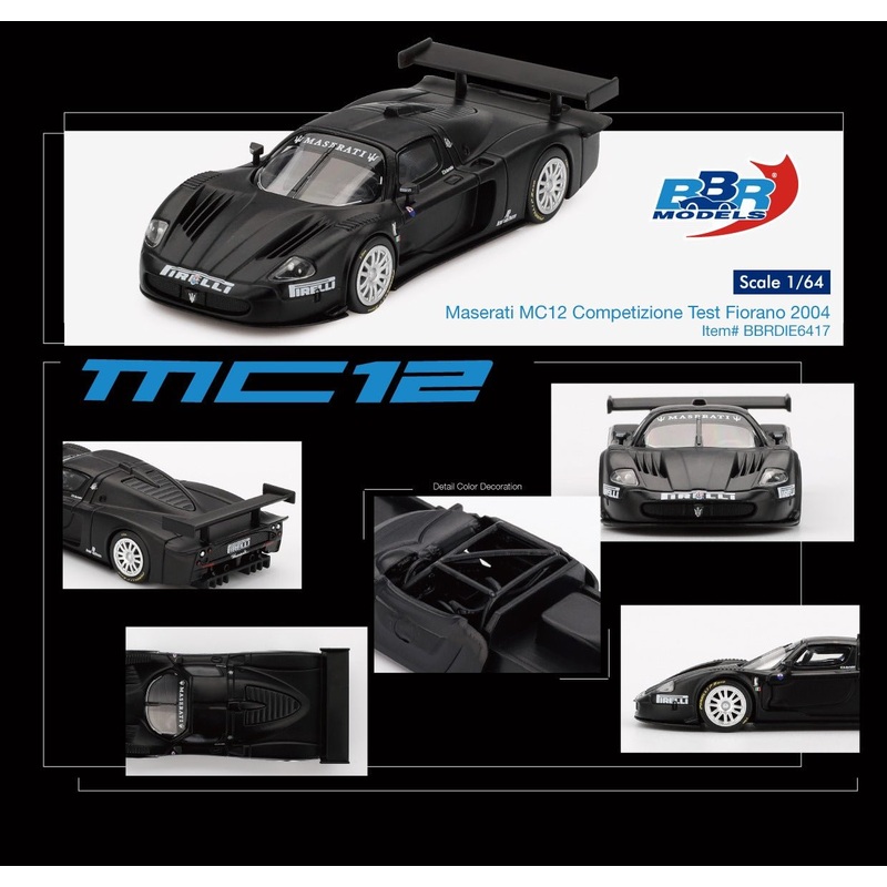 (PRE-ORDER) BBR Models 1:64 Masarati MC12 Competizione Test Fiorano 2004