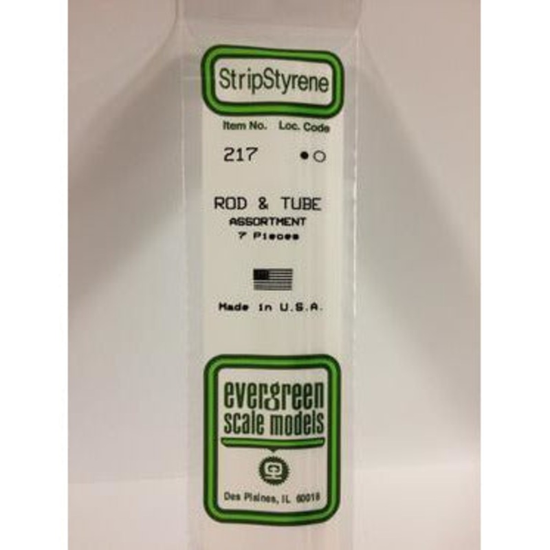 Evergreen #217 Rod & Styrene Tubes: 7 pack 14 (35mm)