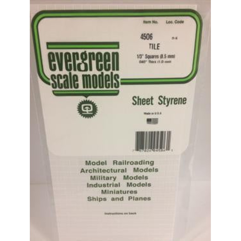 Evergreen #4506 – 1/3 X 1/3 Opaque White Polystyrene Square Tile