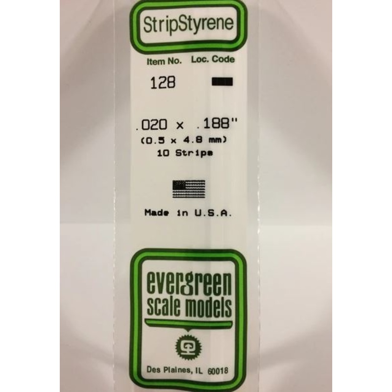 Evergreen 128 .020 X .188 (0.5 x 4.8mm) Strips (10pcs)