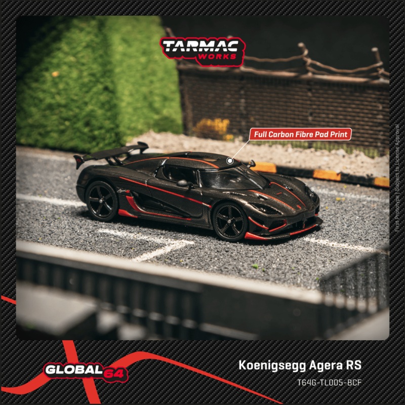 (PRE-ORDER) Tarmac Works 1:64 Koenigsegg Agera RS, Black Carbon Fiber / Red Accents