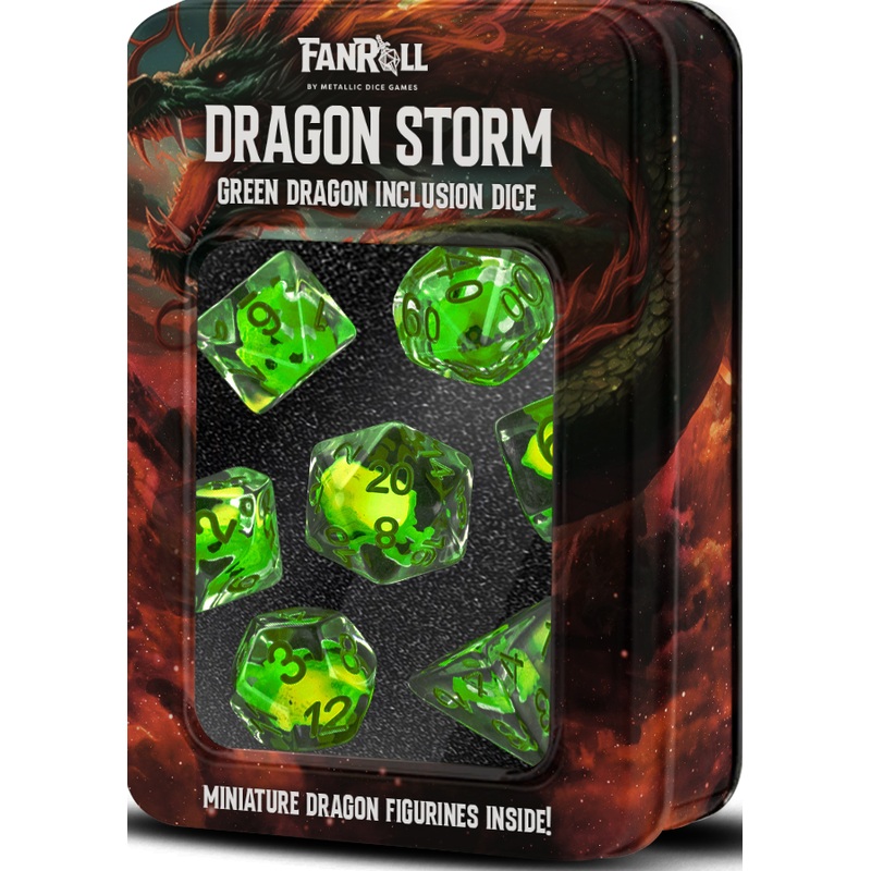 Fanroll Resin 7 Dice Set Dragon Storm Green Dragon Inclusion