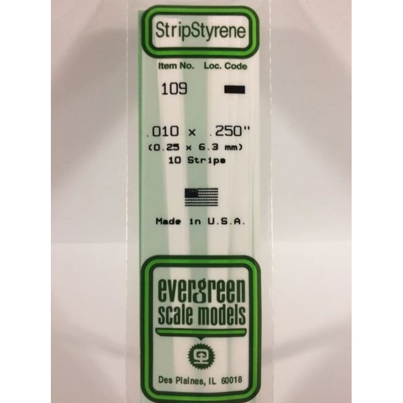 Evergreen 109 .010 x .250 (0.25 x 6.3mm) Strips (10pcs)