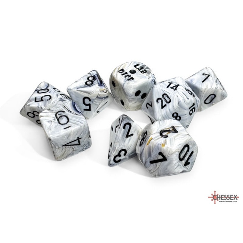 Chessex Marble 7-Die Set Polyhedral Calcite/Black (With Bonus Die) CHX30067