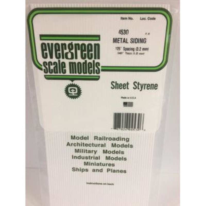 Evergreen #4530 Styrene Siding: Metal 0.125 (3.2 mm) Spacing x 0.040 (1.0mm) Thick 6 x 12