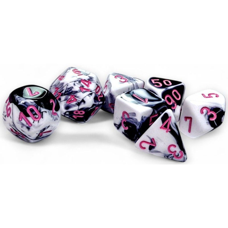 Chessex Gemini 7-Die Set Black-White/Pink CHX26469
