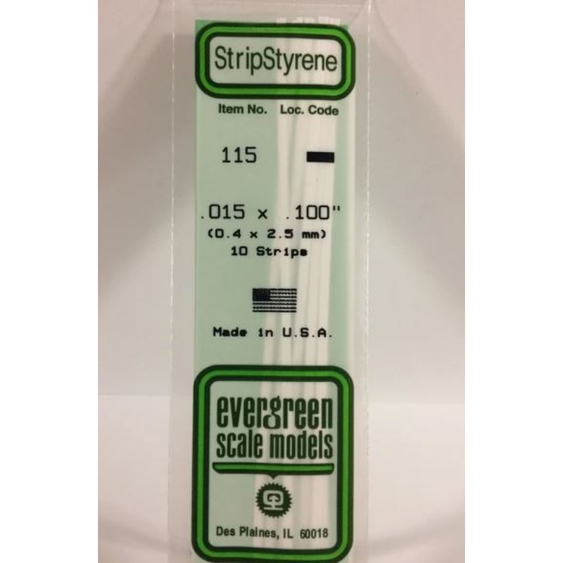 Evergreen 115 .015 x .100 (0.38 X 2.5mm) Strips (10pcs)