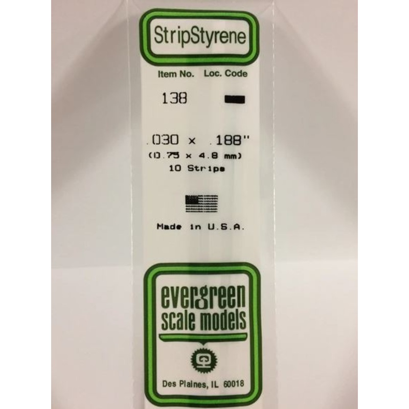 Evergreen 138 .030 x .188 (0.75 x 4.8mm) Strips (10pcs)