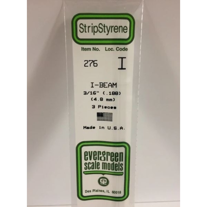 Evergreen 276 .188 / 4.8mm I Beam (3pcs)