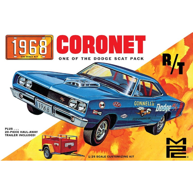 1968 Dodge Coronet Hardtop w/ Trailer Model Kit 1/25 #975 by MPC