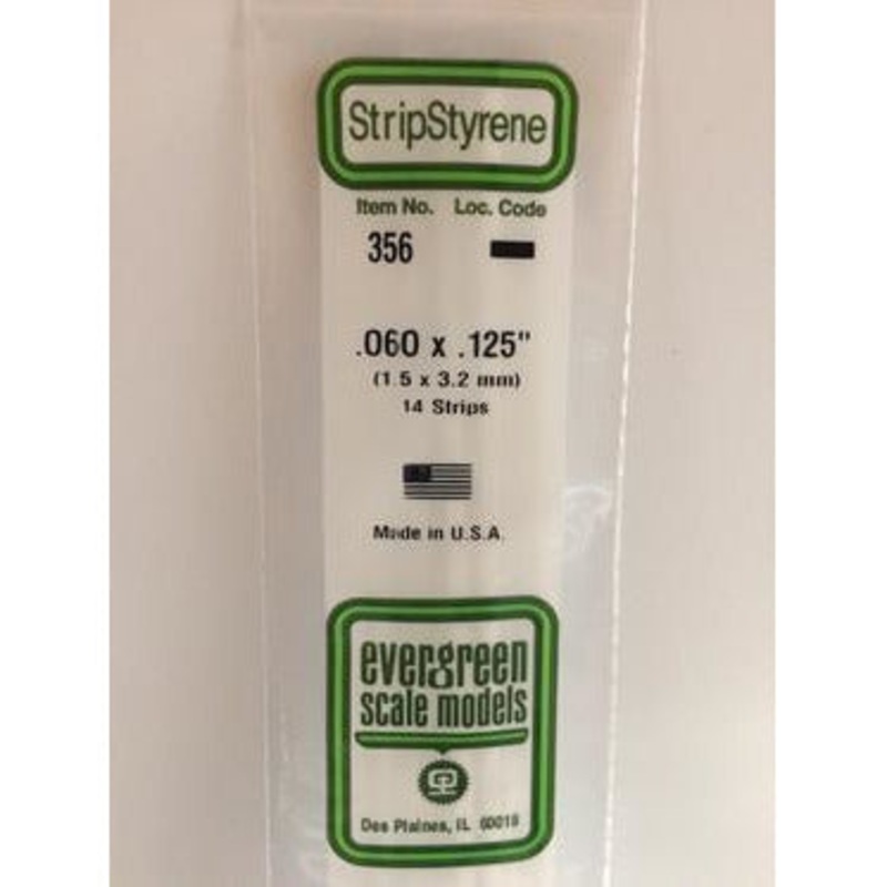 Evergreen #356 Styrene Strips: Dimensional 14 pack 0.060 (1.5mm) x 0.125 (3.2mm) x 24 (60cm)
