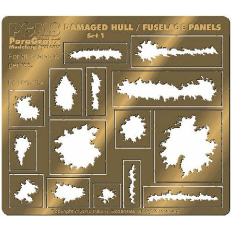 ParaGrafix Various Sizes Damaged Hull, Fuselage Panels Photo-Etch Set (15 different) #134