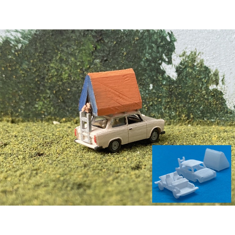 Trabant 601 sedan with tent – holiday fun