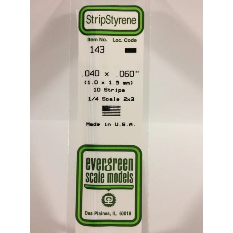 Evergreen 143 .040 x .060 (1mm x 1.5mm) Strips (10pcs)