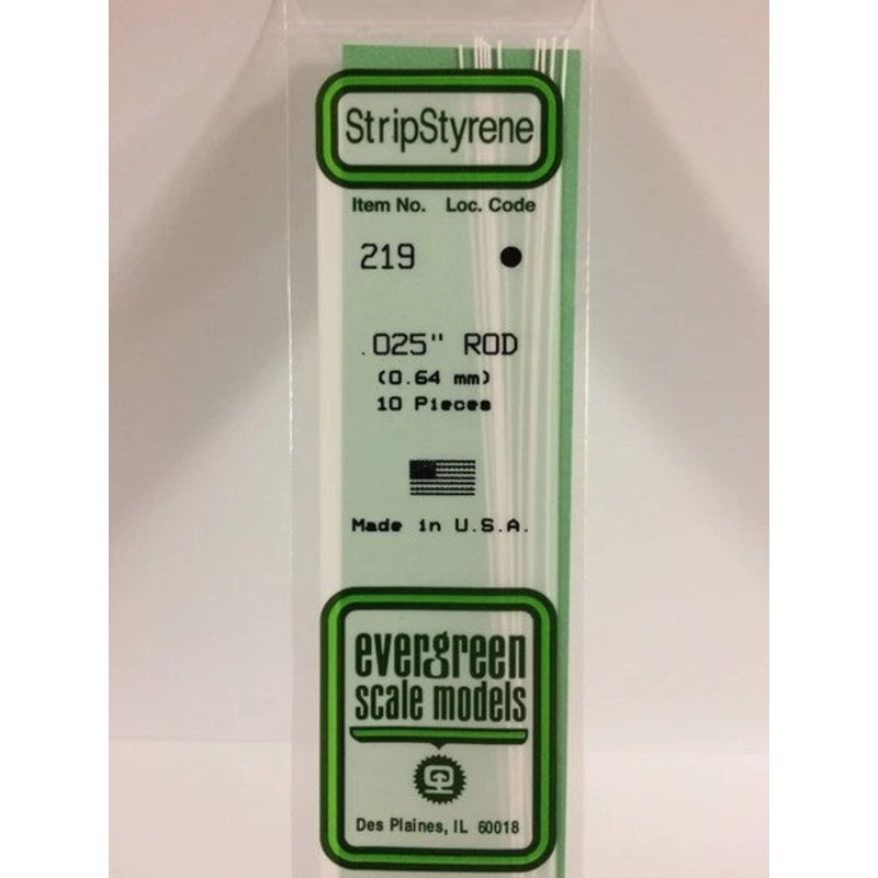 Evergreen 219 .025 / .64mm OD Solid Rod (10pcs)